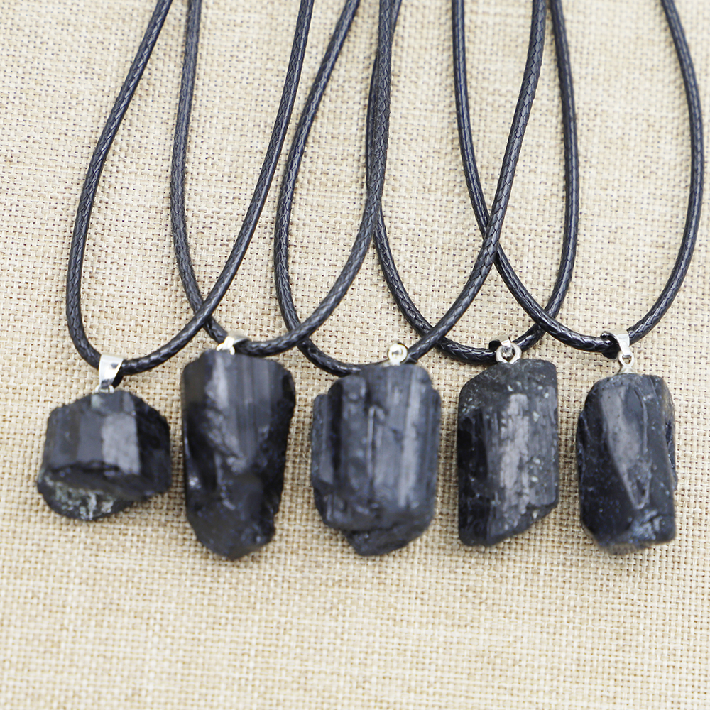 Natural Stone Irregular Black Rough Tourmaline Pendants Healing Crystal Repair Raw Ore Necklaces Men Women Jewellry