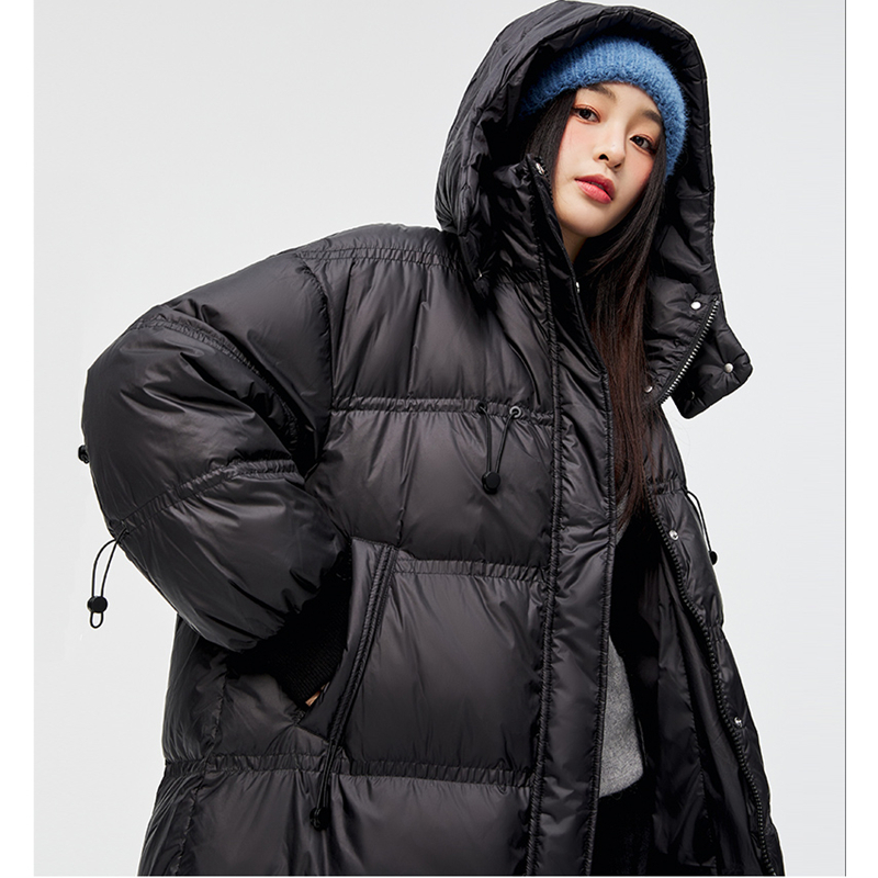 Womens Down Parkas Women Down Parka Mid Length Black Jacket Baggy Winter Waterproof Warm Duck Feather Down Female Hooded Puffer Coat Bubble Outwear 22