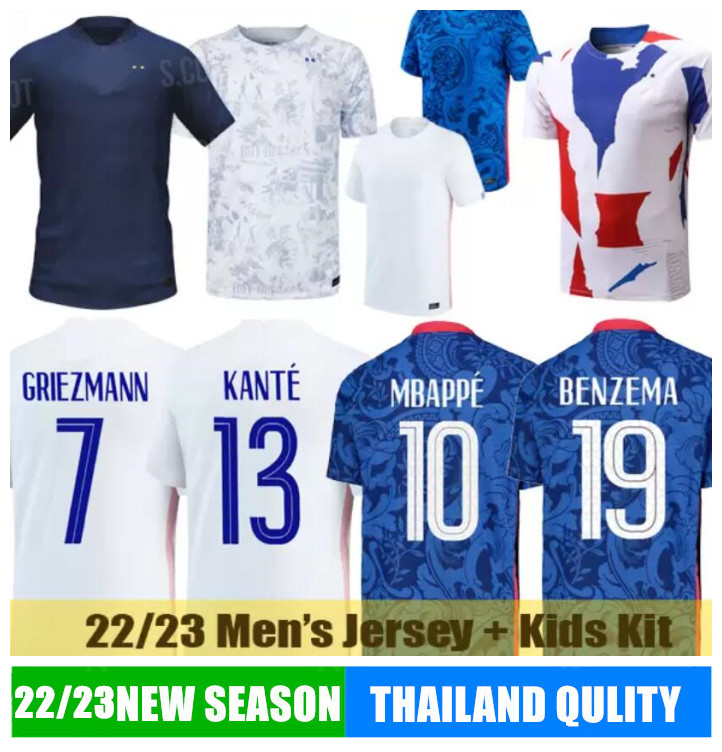 

22 23 FrENch Soccer Jerseys BENZEMA GRIEZMANN 2022 World 2023 MBAPPE cup POGBA GIROUD KANTE Maillot de Football Shirt DEMBELE BEN YEDDER VARANE Men's Jersey Kids Kit, Pre match shirt8