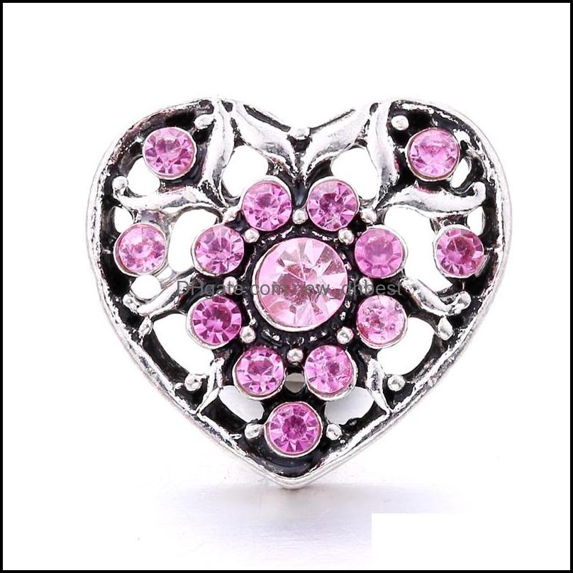 Clasps Hooks Wholesale Rhinestone 18Mm Snap Button Flower Clasp Hollow Metal Zircon Charms For Snaps Jewelry Findings Dhseller2010 Dhjdk