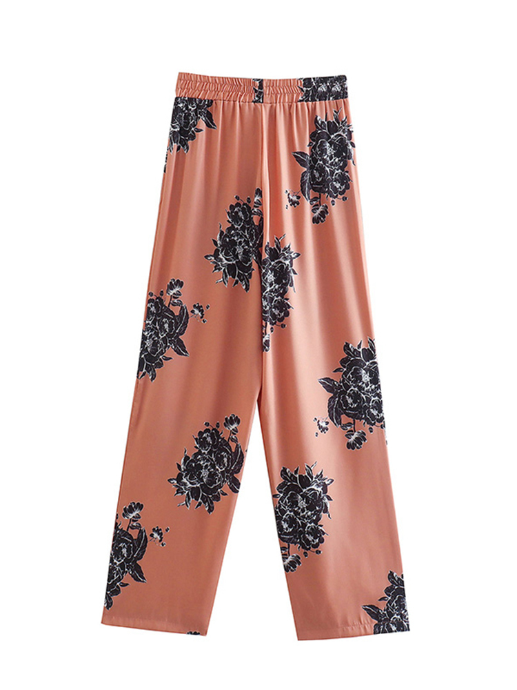 Womens Two Piece Pants Woman 2 Pieces Shirts Pants Suit Fashion Printed Blouses Tops Straight Trousers Set Female Casual Single Breasted Shirt 220902