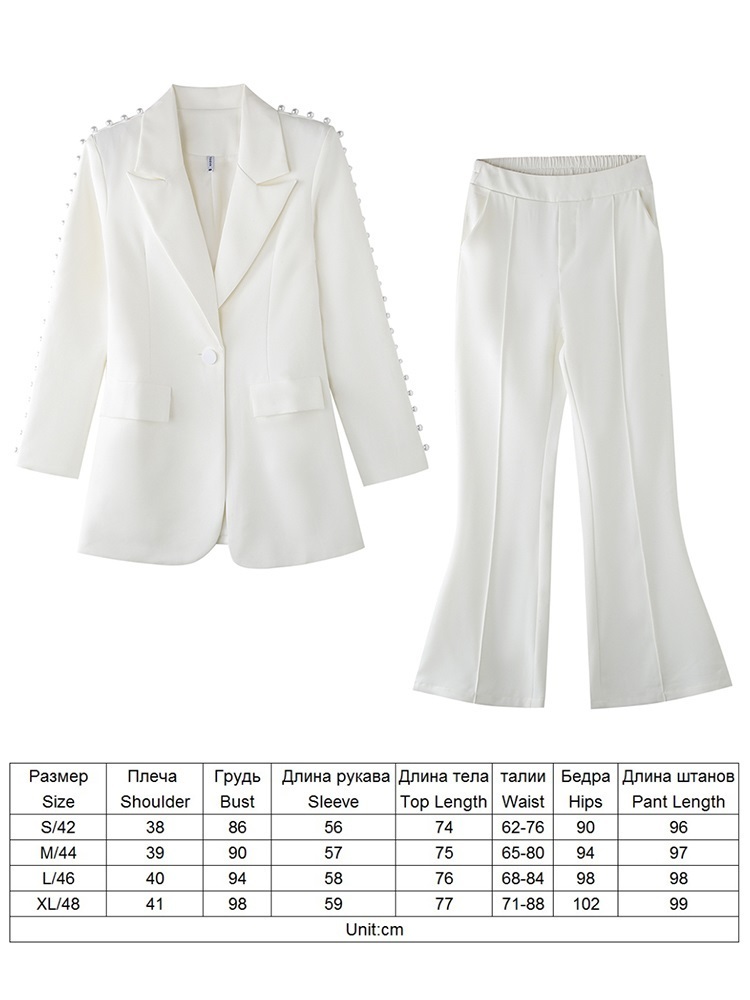 Womens Two Piece Pants TAOVK Womens Blazer Suit Vintage Pearls Beading Jackets with pant Office Outwear Streetwear 2 piece set 220902
