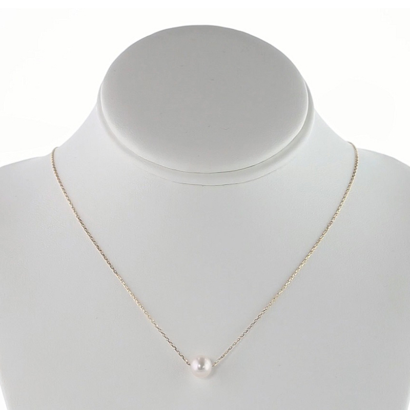 14K Gold Plated Single Pearl Floating Necklace for Women Elegant White Freshwater Pearl Chain Necklaces Wedding Jewelry Gift