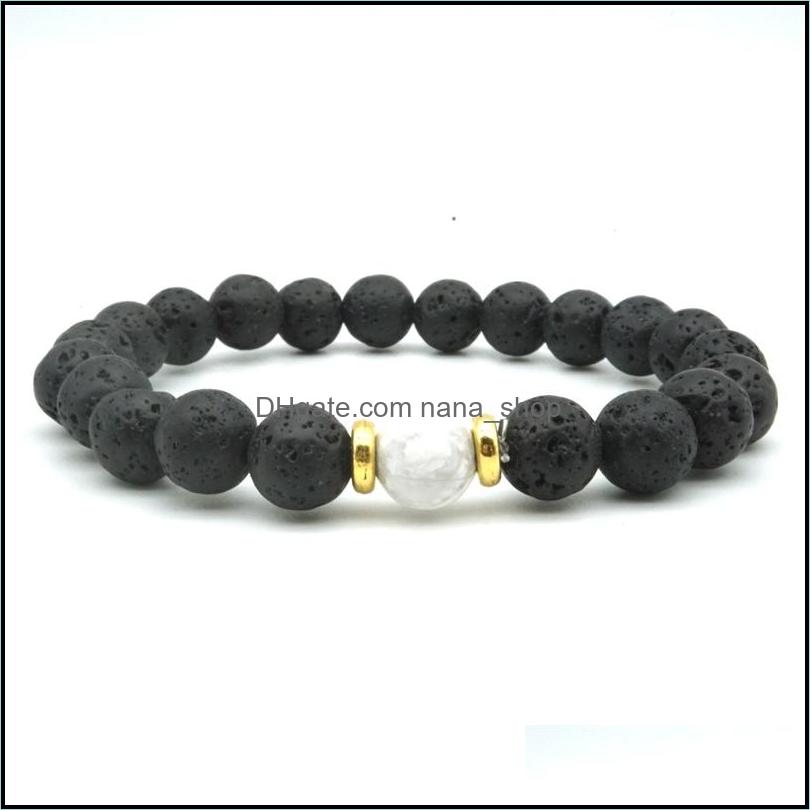 Charm Bracelets Gold Sier 8Mm Black Lava Stone Beaded Bracelet Essential Oil Diffuser Volcanic Rock Hand Strings Drop De Dhseller2010 Dhqtk