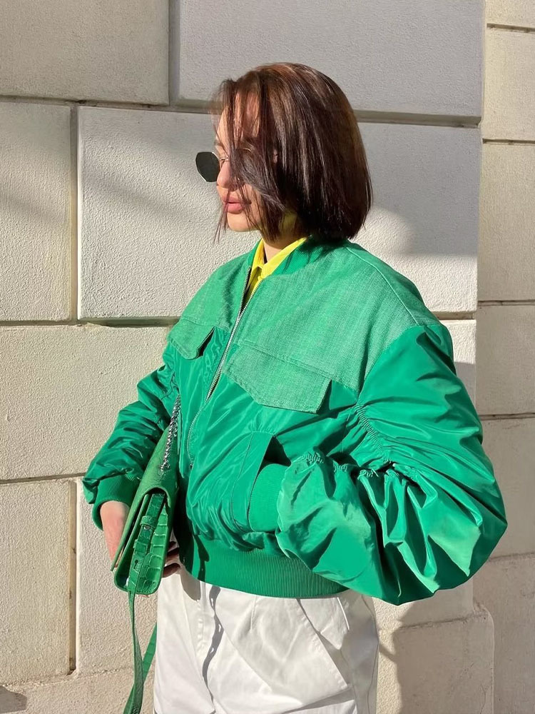 Womens Down Parkas Women Autumn Fashion Contrast Jacket Padded Coat Vintage Long Sleeve Pockets Female Outerwear Chic Tops 220902