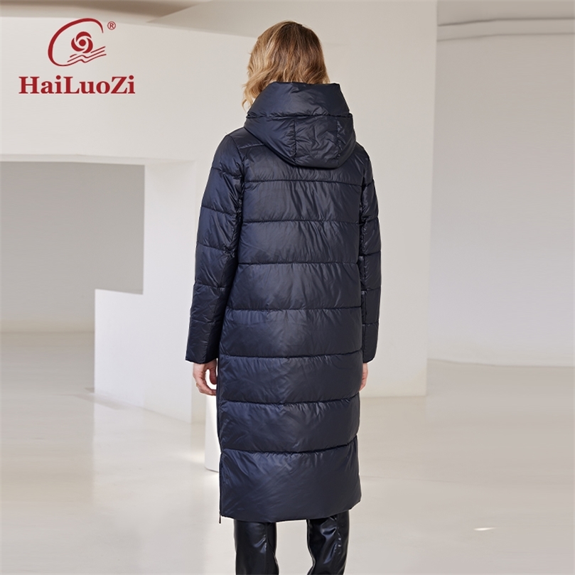 Womens Down Parkas HaiLuoZi Womens Winter Jacket Slanted placket Lengthen Warm Windproof Hooded Casual BioCotton Parka Women Coat 6032 220902