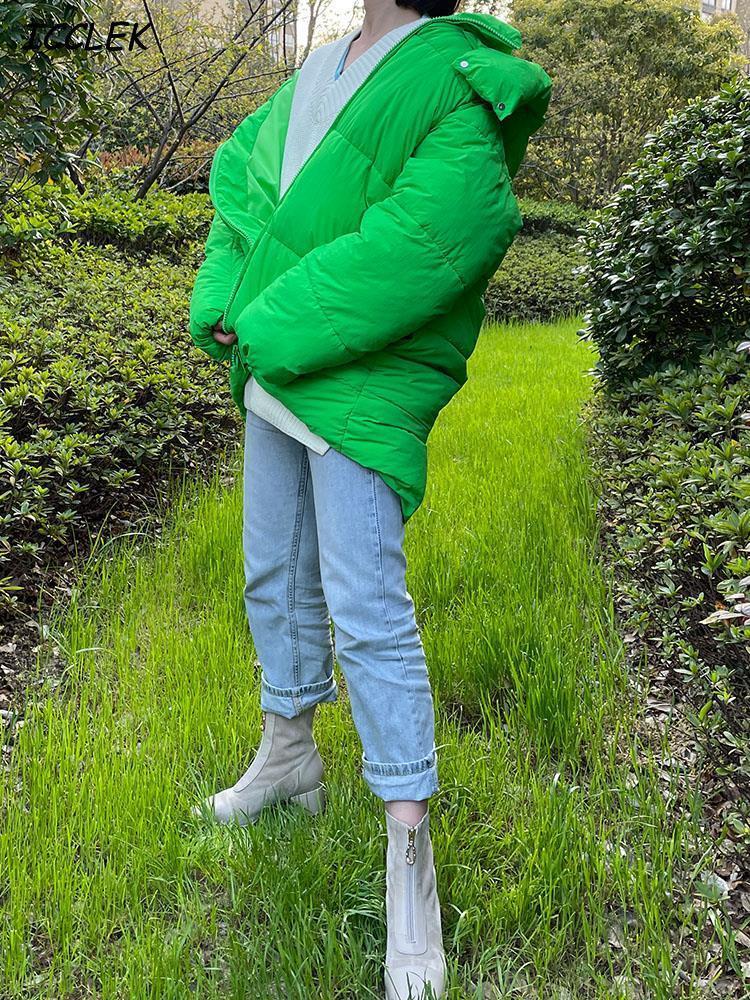 Womens Down Parkas Womens Winter Parkas Hoodie Green Jacket Coat Zip Up Thick Puffer Coat Woman Cotton Padding Winter Jackets For Women Puffer 220902