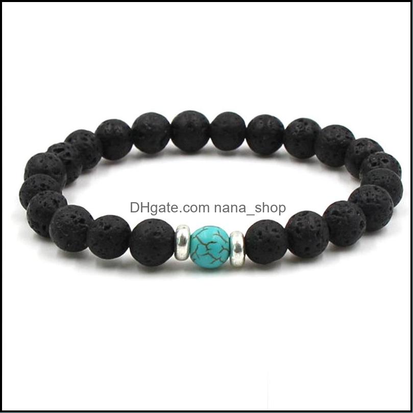 Charm Bracelets Natural Cross Black Lava Stone Beads Elastic Bracelet Essential Oil Diffuser Bracelets Volcanic Rock Bea Dhseller2010 Dhdbz