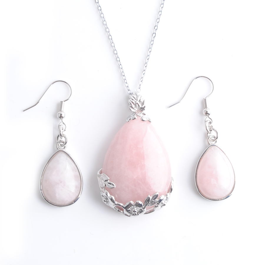 Natural Stone Earrings Chain Necklace Teardrop Rose Quartzs Dangle Pendant Jewelry Set For Women Girl As Gift Q3077, White
Natural Stone Earrings Chain Necklace Teardrop Rose Quartzs Dangle Pendant Jewelry Set For Women Girl As Gift Q3077, White