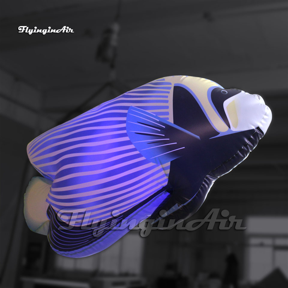 Simulated Large Hanging Inflatable Tropical Marine Fish Balloon With LED Light For Shopping Center Ceiling Decoration