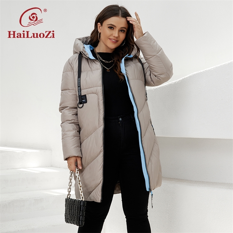 Womens Down Parkas HaiLuoZi Winter Womens Jacket Plus Size Thick Cotton Big Pockets Hooded Quilted Lady Parka Female Clothing Women Coat 6896 220902