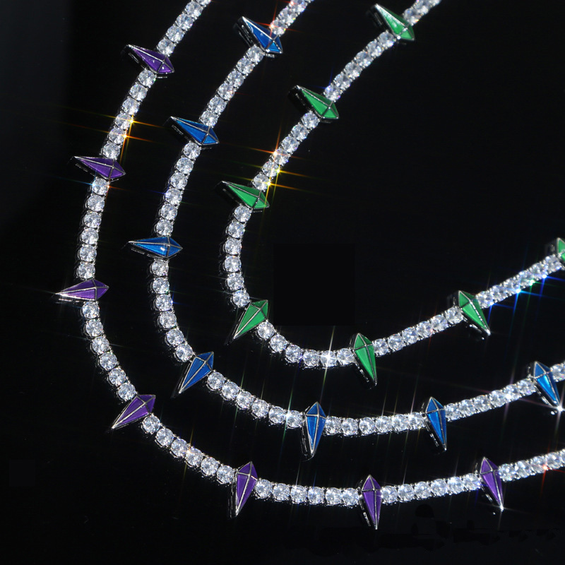 Hip Hop Tennis Chains Mens Luminous Dripping Oil Diamond Necklace Spring Buckle 18k Real Gold Bling Graduated