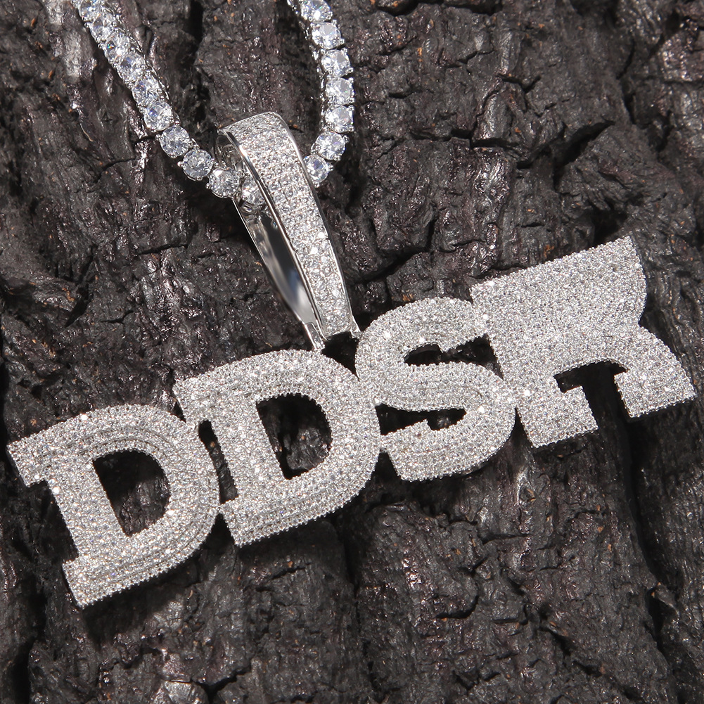 TopBling Hip Hop A-Z Custom Letters Pendant Necklaces Jewelry Bling Three Rows Zircon 18K Real Gold Plated