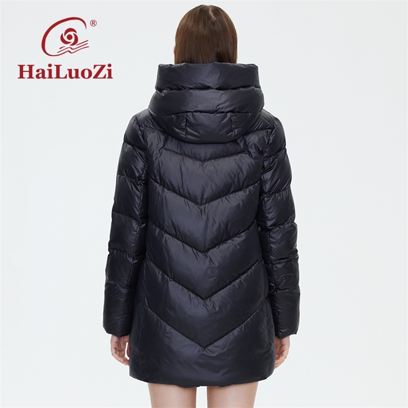 Womens Down Parkas HaiLuoZi Womens Coat Short High Collar Hood Winter Jacket Fashion Diagonal Zipper Female Parka Classic Outwear 6036 220902