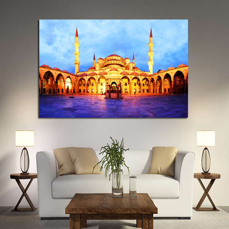 Canvas Painting Print and Poster Islamic Blue Turkey Istanbul Sultan Ahmed Mosque Religious on Canvas Wall Picture for Living Room Cuadros Decor