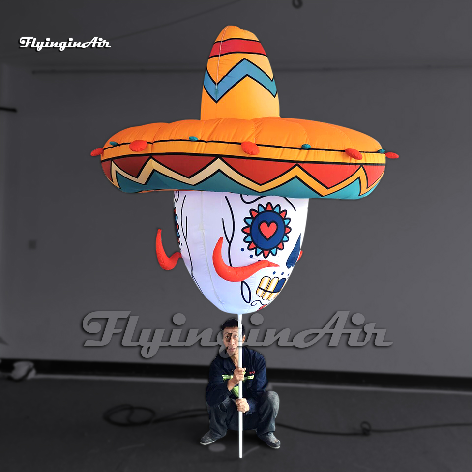 Outdoor Halloween Parade Props Inflatable Ghostface Puppet 2m Walking Blow Up LED Skull Balloon For Event