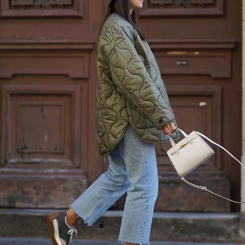 Womens Down Parkas Womens Winter Jacket Armygreen Bomber Parkas Oversized Quilted Coats Pocket Womens Spring Jacket Warm Loose Chic Coat 220902