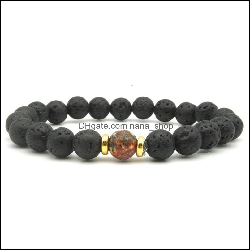 Charm Bracelets Gold Sier 8Mm Black Lava Stone Beaded Bracelet Essential Oil Diffuser Volcanic Rock Hand Strings Drop De Dhseller2010 Dhqtk