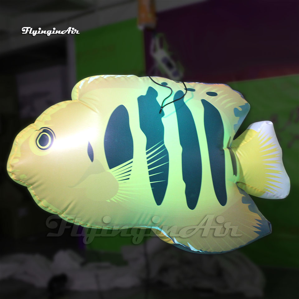 Simulated Large Hanging Inflatable Tropical Marine Fish Balloon With LED Light For Shopping Center Ceiling Decoration