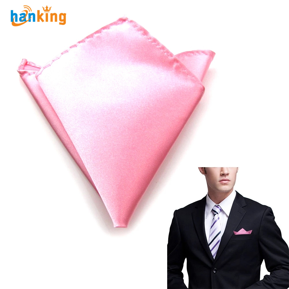 Men Satin Solid Color Cravats Plain Suits Pocket Square Hot Fashion Silk 22CM Wedding Party Handkerchief For Men Black Red Blue