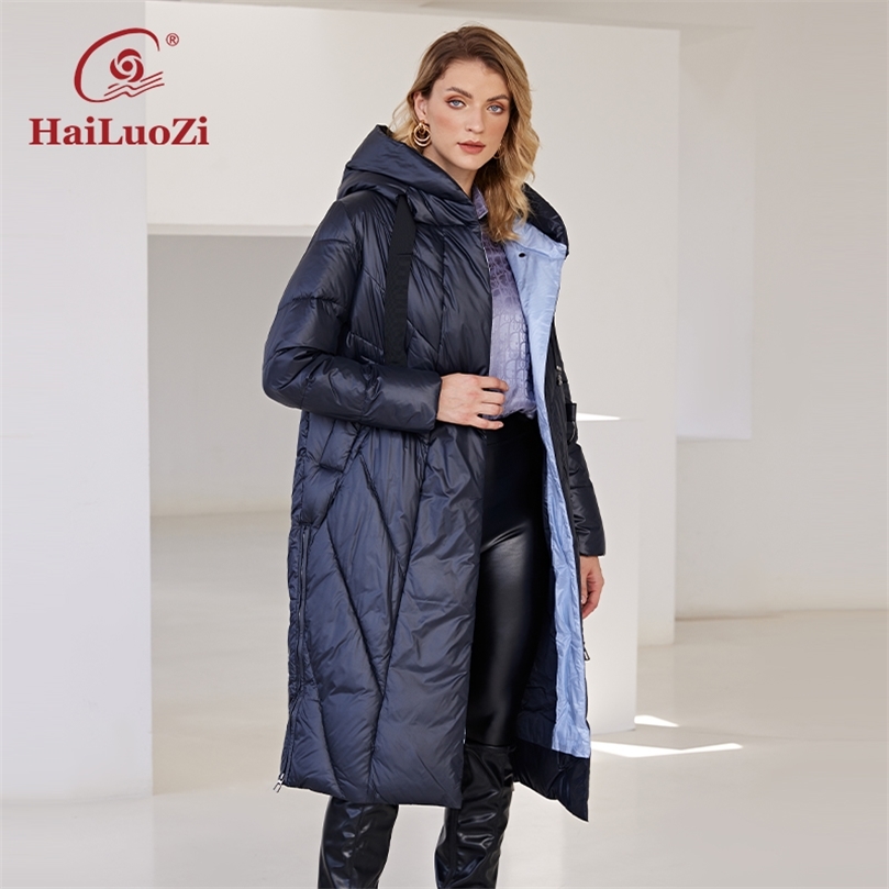 Womens Down Parkas HaiLuoZi Womens Winter Jacket Slanted placket Lengthen Warm Windproof Hooded Casual BioCotton Parka Women Coat 6032 220902