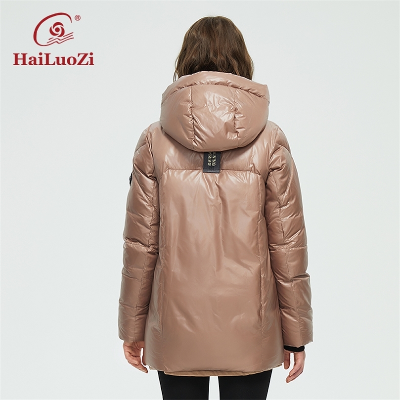 Womens Down Parkas HaiLuoZi Womens Winter Down Jacket Hooded Warm Casual Fashion Zipper Solid Color Short Cotton Parker 852 220902