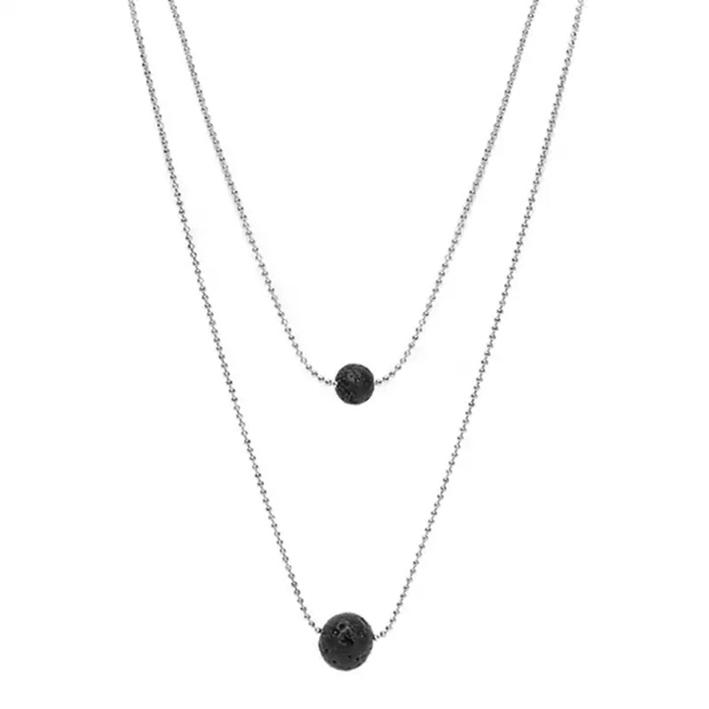 Natural Lava Volcanic Ball Necklace for Women Round Stone Double Layer Oil Diffuser Choker Necklaces Love Fashion Wish Jewelry Gift