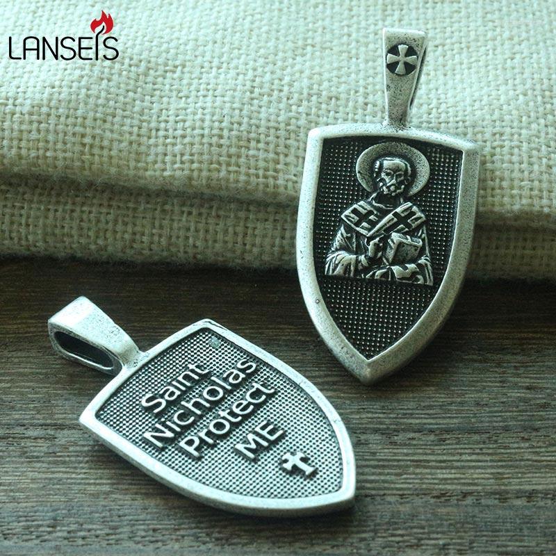 Pendant Necklaces Lanseis 10pcs Men Necklace Saint Nicholas Me Protect Family Shield Protection Cross Medal Talisman Jewelry
Pendant Necklaces Lanseis 10pcs Men Necklace Saint Nicholas Me Protect Family Shield Protection Cross Medal Talisman Jewelry