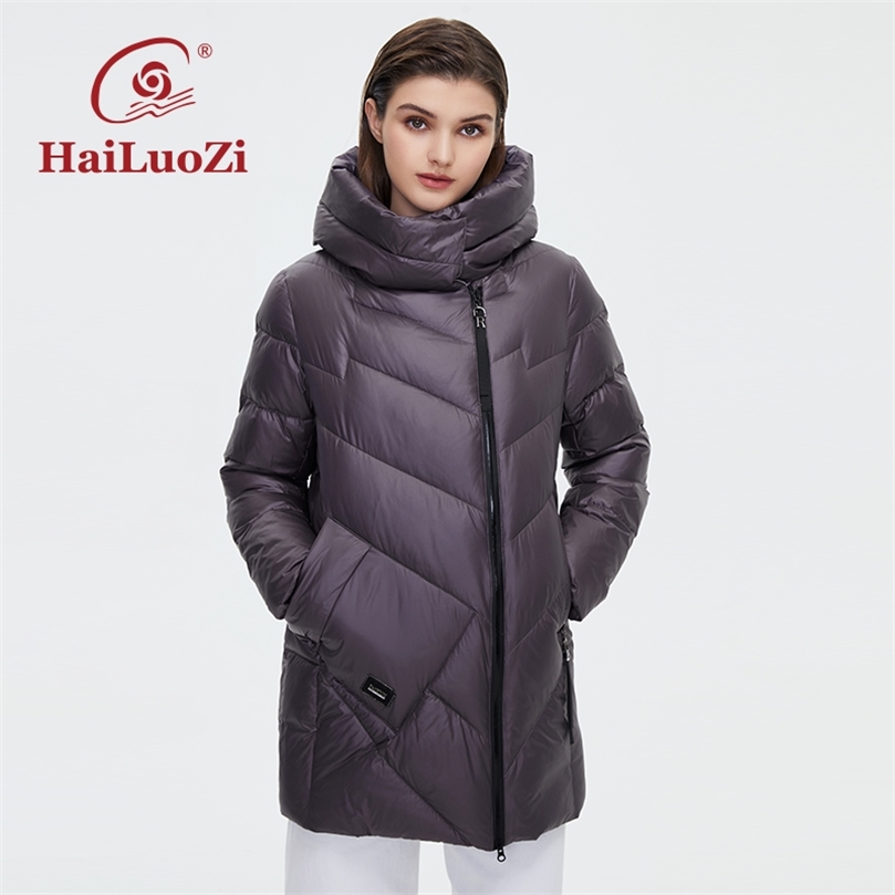 Womens Down Parkas HaiLuoZi Womens Coat Short High Collar Hood Winter Jacket Fashion Diagonal Zipper Female Parka Classic Outwear 6036 220902