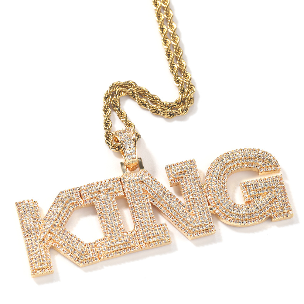TopBling Hip Hop A-Z Custom Letters Pendant Necklaces Jewelry Bling Three Rows Zircon 18K Real Gold Plated