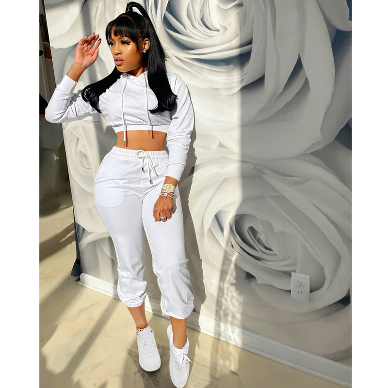 Women's Two Piece Pants Women Casual Sports Suits Autumn Female Fitness Workout Running Sets Long Sleeve Hoodies Crop TopSweatpants Plus Size XXL