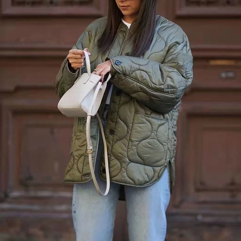 Womens Down Parkas Womens Winter Jacket Armygreen Bomber Parkas Oversized Quilted Coats Pocket Womens Spring Jacket Warm Loose Chic Coat 220902