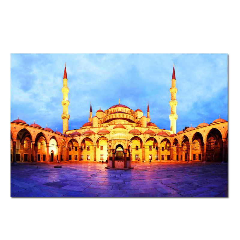 Canvas Painting Print and Poster Islamic Blue Turkey Istanbul Sultan Ahmed Mosque Religious on Canvas Wall Picture for Living Room Cuadros Decor