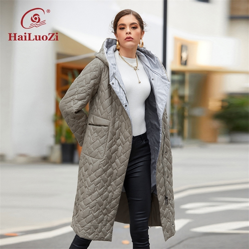 Womens Down Parkas HaiLuoZi Spring Jacket For Women Long Female Coat Warm Casual Parkas Fashion Belt Decorate Hooded Quilted Clothing 7081 220902