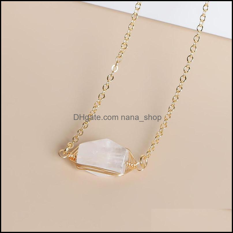 Pendant Necklaces Irregar Druzy Crystal Natural Stone Pendant Necklace Gold Copper Wire Wrap Rose Quartz Chakra Healing Dhseller2010 Dhdme
