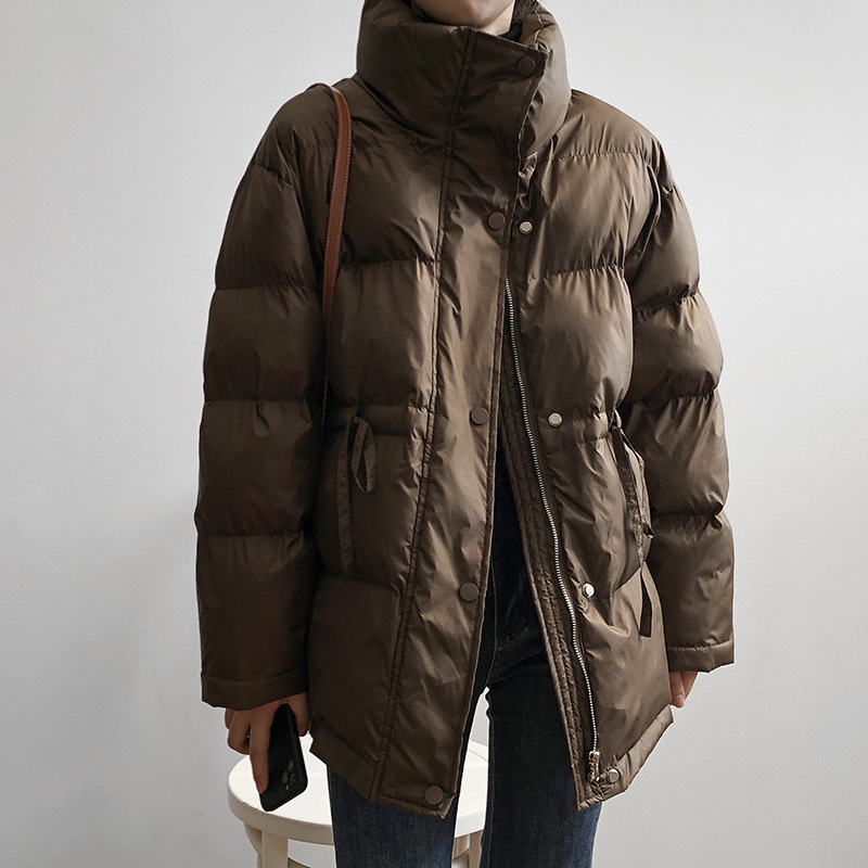 Womens Down Parkas Standup Collar Cotton Clothes Womens Winter Loose Bread Clothes Warm Waist Tie Cotton Clothes Womens Casual 220902wtt