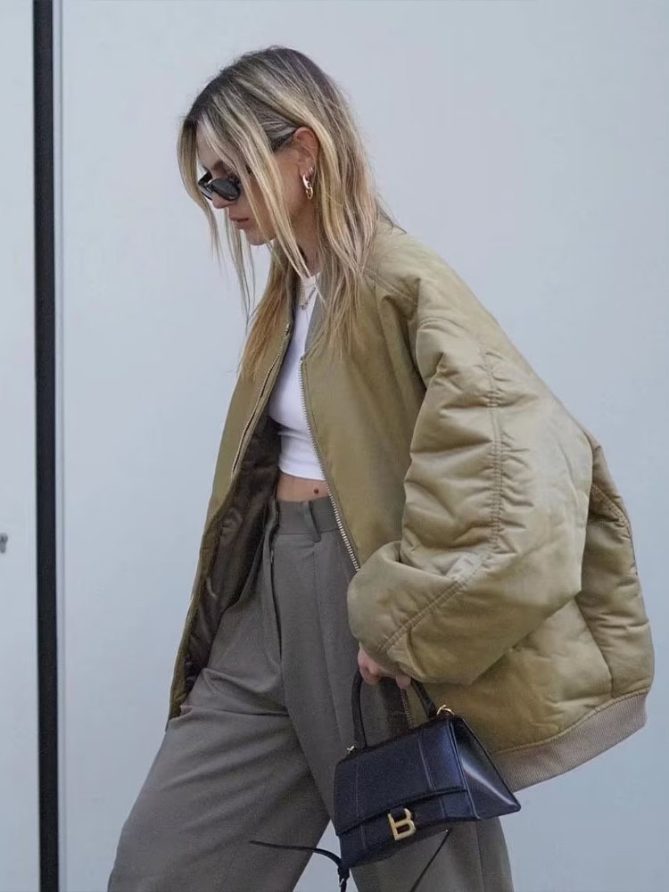 Womens Down Parkas Autumn Fashion Pilot Jacket Padded Coat Vintage Long Sleeve Pockets Seven Colors Female Outerwear Chic Tops 220902