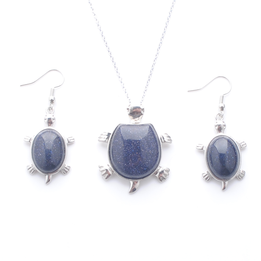 Classic Fashion Jewellery Set Female Hoop Earrings Cute Tortoise shape Blue Sand Stone Pendant & Necklace Chain 45cm Q3102, White
Classic Fashion Jewellery Set Female Hoop Earrings Cute Tortoise shape Blue Sand Stone Pendant & Necklace Chain 45cm Q3102, White