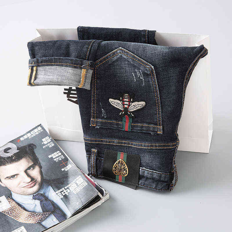 Stretch Summer Men's Jeans Fashion Brand Embroidered Holes Pants Slim Fit Feet, Deep blue
Stretch Summer Men's Jeans Fashion Brand Embroidered Holes Pants Slim Fit Feet, Deep blue