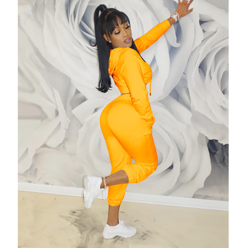 Women's Two Piece Pants Women Casual Sports Suits Autumn Female Fitness Workout Running Sets Long Sleeve Hoodies Crop TopSweatpants Plus Size XXL