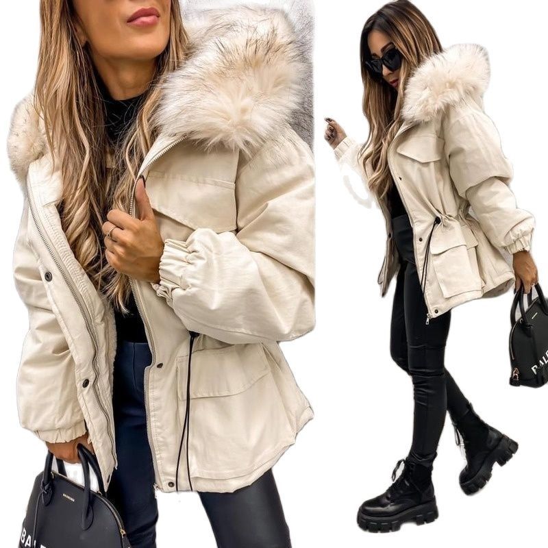 Womens Down Parkas Autumn Winter Womens Parkas High Street Style Long Slim Fur Collar Thick Trendy Overcome Solid Color Hood Coat Jacket 220902
