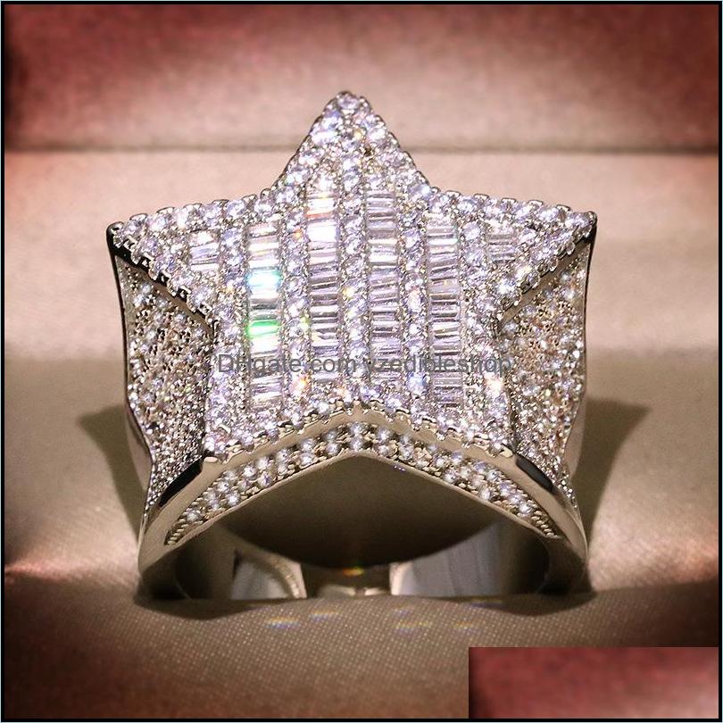 With Side Stones Mens Gold Ring Stones FivePointed Star Fashion Hip Hop Sier Rings Jewelry 1850 T2 Drop Del Yzedibleshop Dhd8J