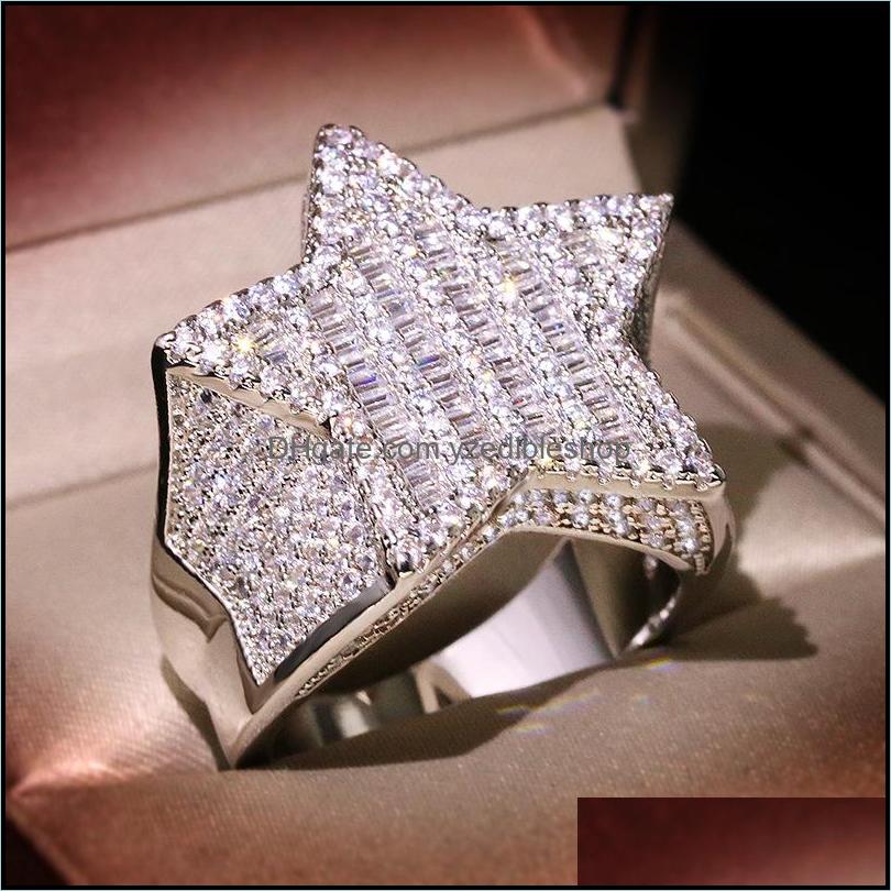 With Side Stones Mens Gold Ring Stones FivePointed Star Fashion Hip Hop Sier Rings Jewelry 1850 T2 Drop Del Yzedibleshop Dhd8J