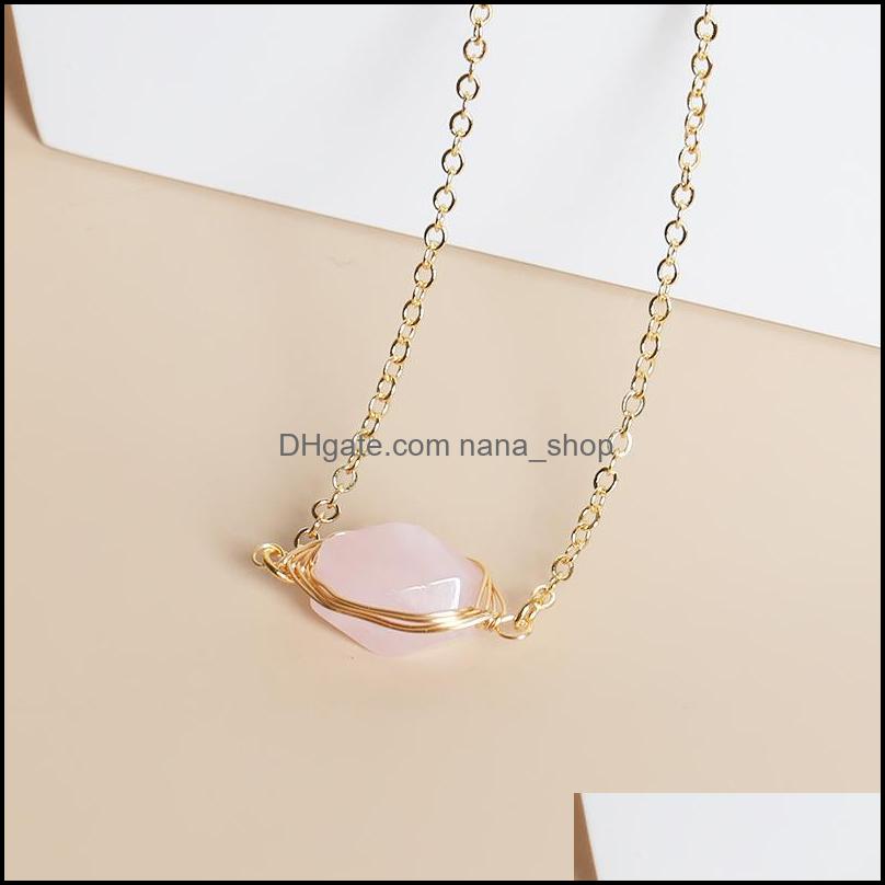 Pendant Necklaces Irregar Druzy Crystal Natural Stone Pendant Necklace Gold Copper Wire Wrap Rose Quartz Chakra Healing Dhseller2010 Dhdme
