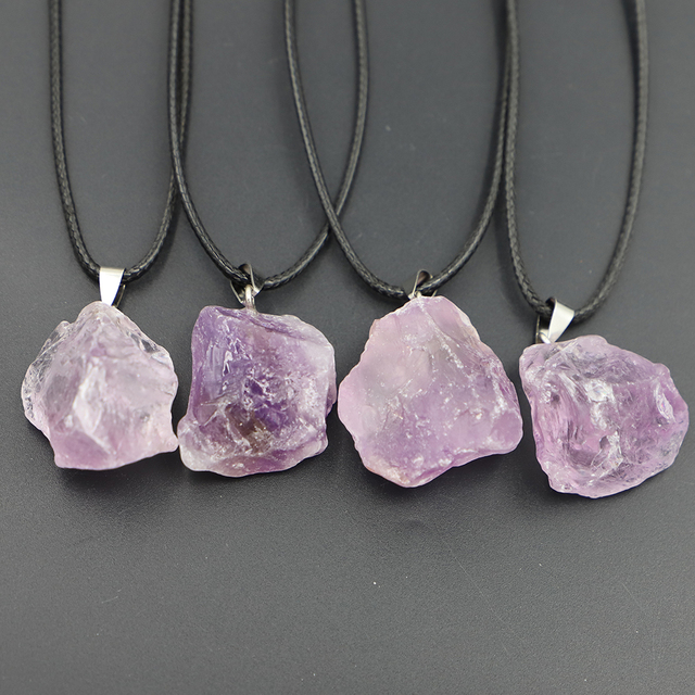 Natural Crystal Rough Stone Irregular Raw Ore Pendant Energy Healing Gemstone Amazonite Rose Quartz Amethyst Necklace Charms Women Jewelry