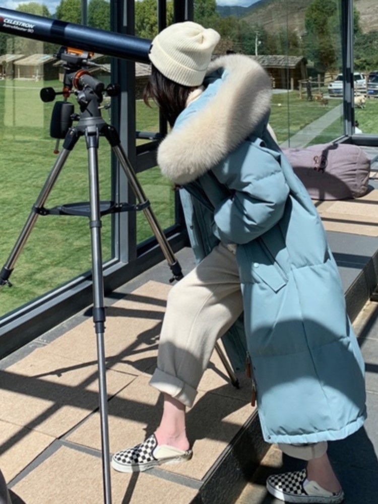 Womens Down Parkas Winter High Quality Fur Collar Long Padded Coat For Women Thick Warm Overcoat Female Loose Pocket Zipper Outerwear 220902