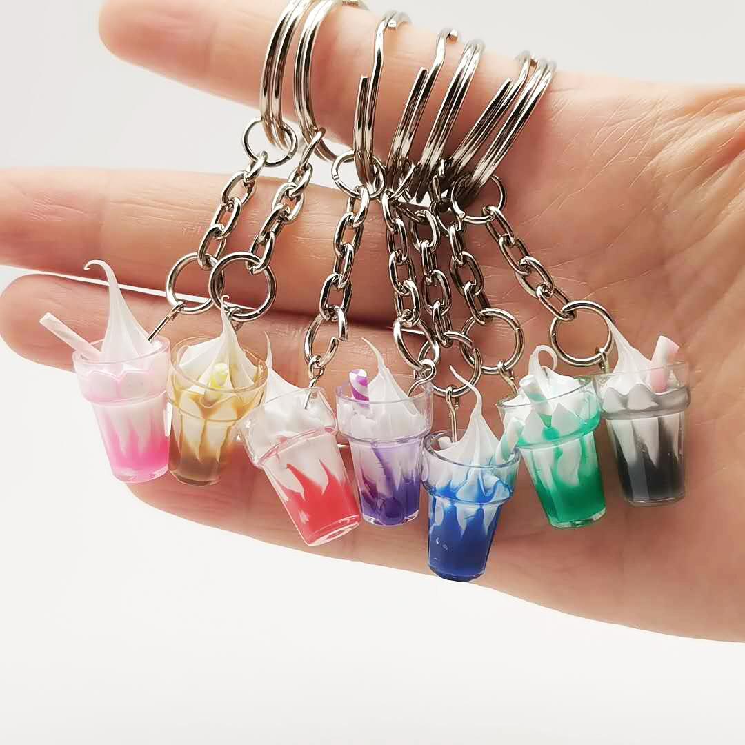 Image of Creative Mini Soft Drink Keychains Ice Cream Drink Bubble Keyring Decompression Keychain Jewelry Gift DD256