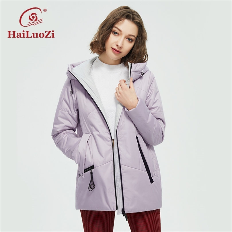 Womens Down Parkas HaiLuoZi Womens Autumn Winter Jackets Zipper Hooded Women Coat Thin Cotton Fashion Short Warm Outwear Casual Parka 38 220902
