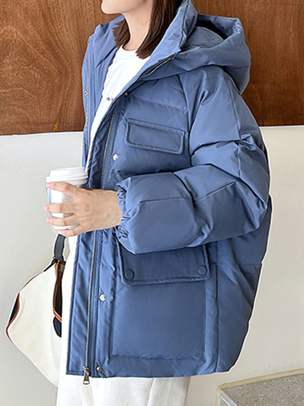 Womens Down Parkas Pockets Winter Coat Woman Single Breasted Hooded Solid Simple Parkas Femme Casual Fashion Street Stylish Outerwear Tops 220902wtt