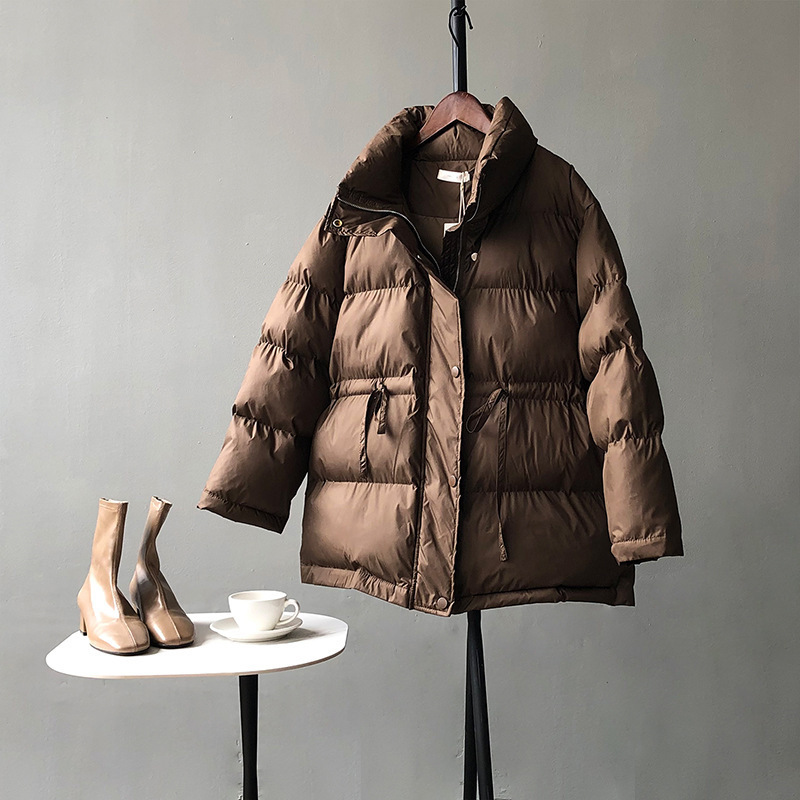 Womens Down Parkas Standup Collar Cotton Clothes Womens Winter Loose Bread Clothes Warm Waist Tie Cotton Clothes Womens Casual 220902wtt